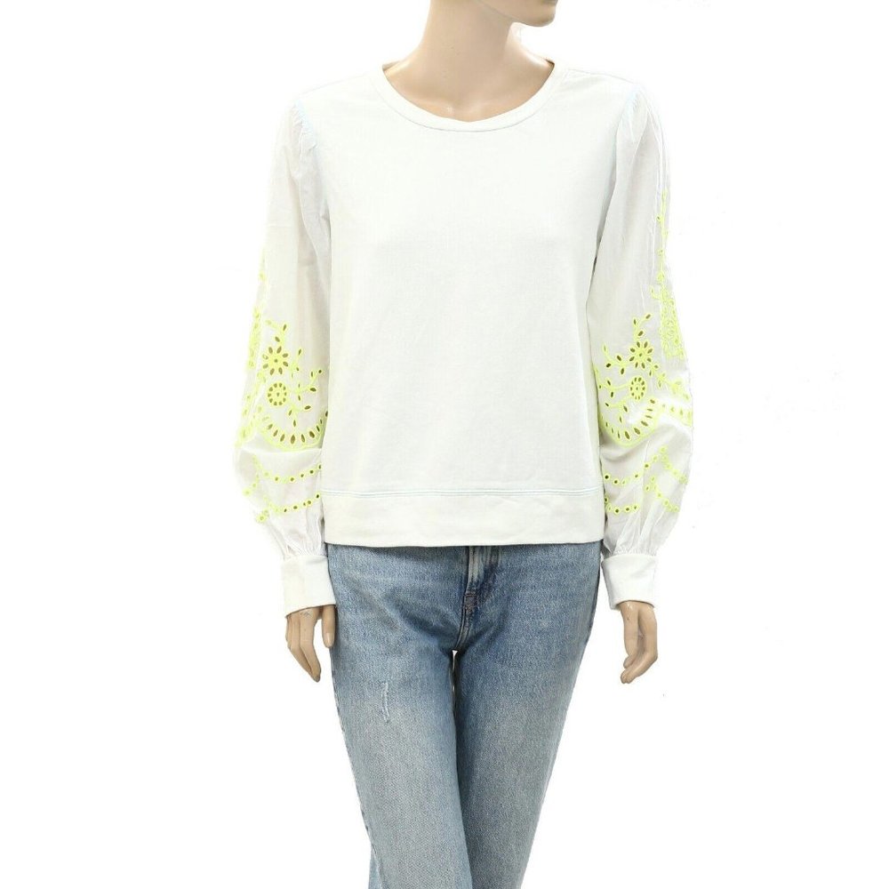 Lilly Pulitzer Alla Terry Sweatshirt Top Eyelet Embroidered Oversized S